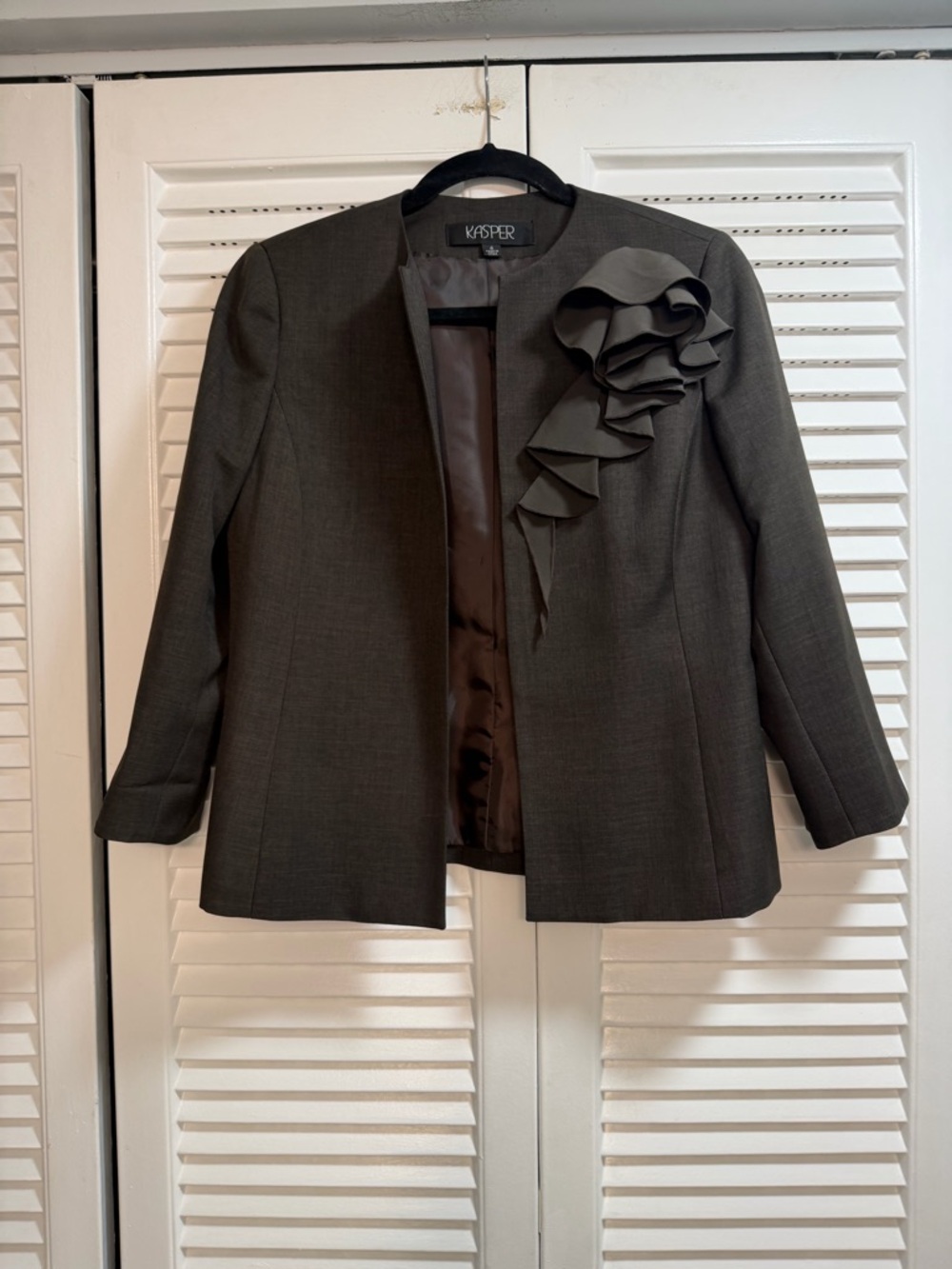 Kasper Women’s Dark Brown Ruffle Front Jacket